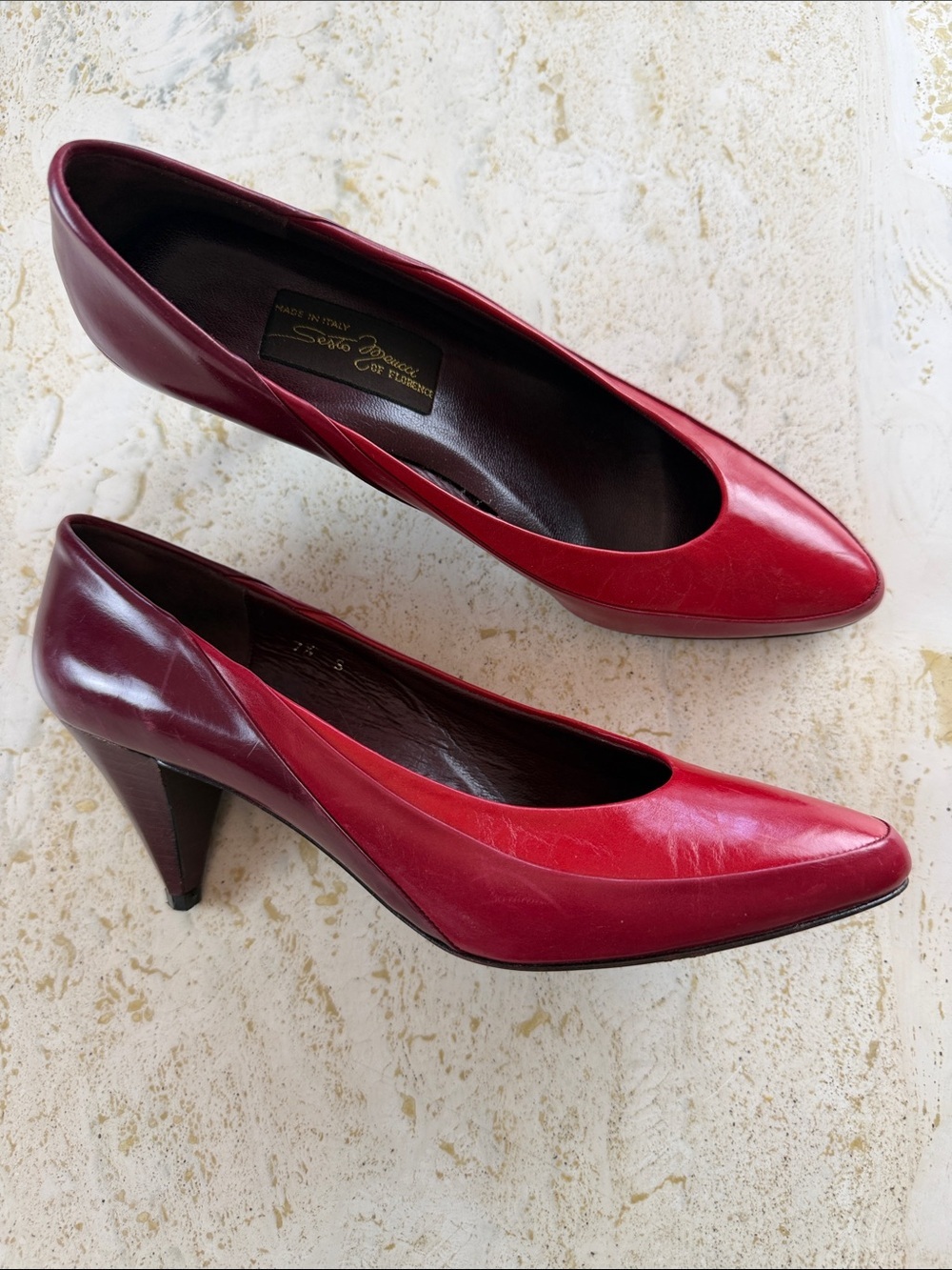 VTG Sesto Meucci Florence Italy 3-Tone Red Leather Pumps Sz 7.5
